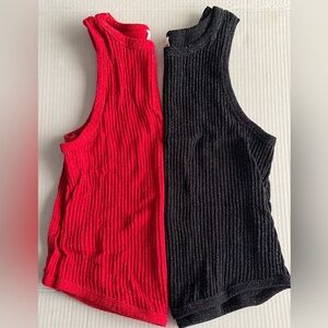 No Boundaries Ribbed Metallic Tank Tops - Red & Black